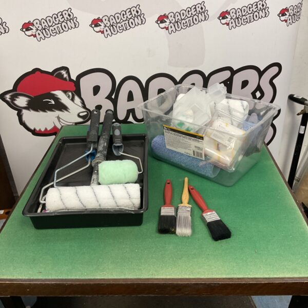 Decorators roller set with trays and brushes for DIY projects.