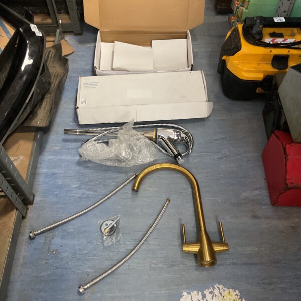 Gold Deva Lace Mono sink mixer with pull-out rinser tap.