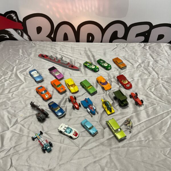 Vintage diecast car collection including Matchbox and Corgi models.