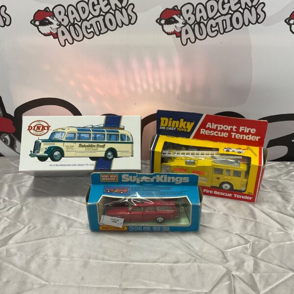 Vintage diecast model vehicles lot including Dinky and Matchbox toys.