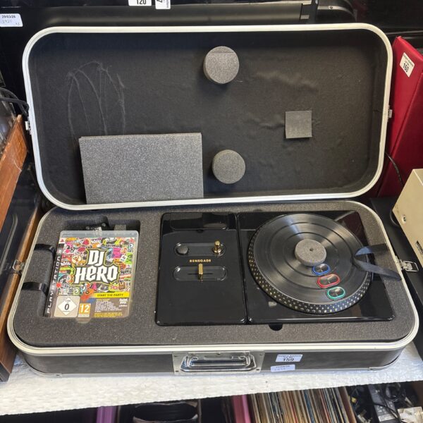 DJ Hero Renegade Edition turntable with PlayStation 3 game in case.
