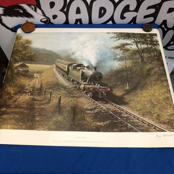 Signed Don Breckon print of a steam train racing along the tracks.