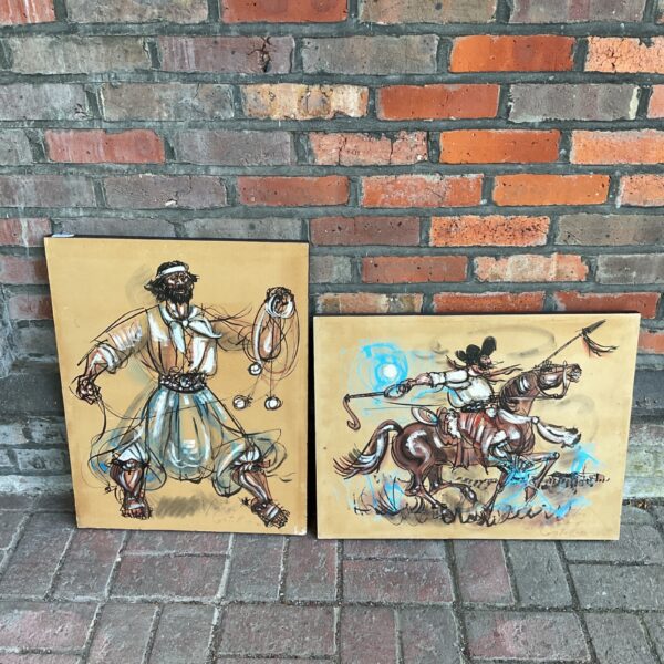 Abstract oil painting of Don Quixote with lance.