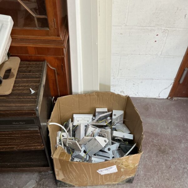 Lot of double electrical sockets and conduit for DIY projects.
