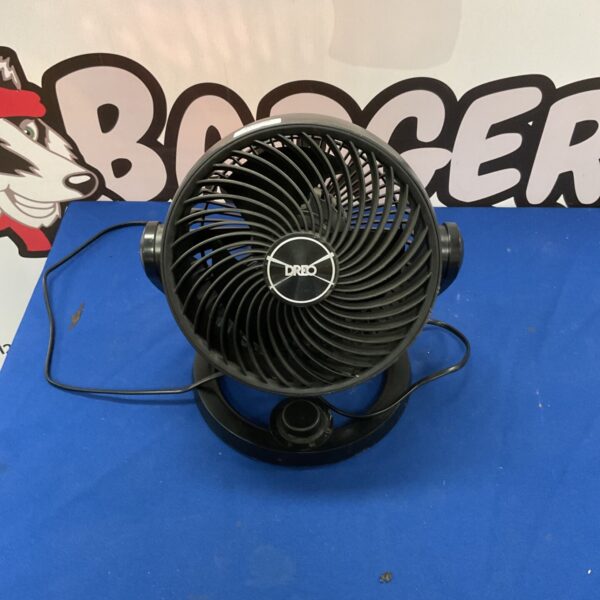 Black Dreo TurboPoly desk fan for personal air circulation.
