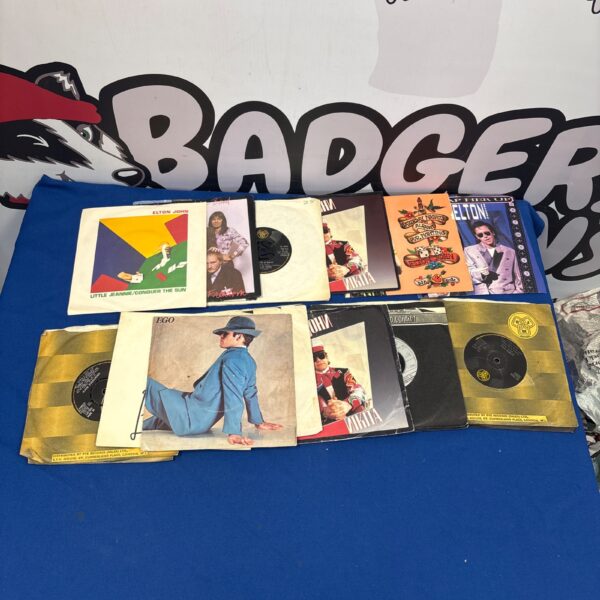 Elton John singles collection of vinyl records from the 1970s.
