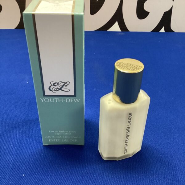 Sealed Estee Lauder Youth-Dew perfume bottle, vintage collectible fragrance.