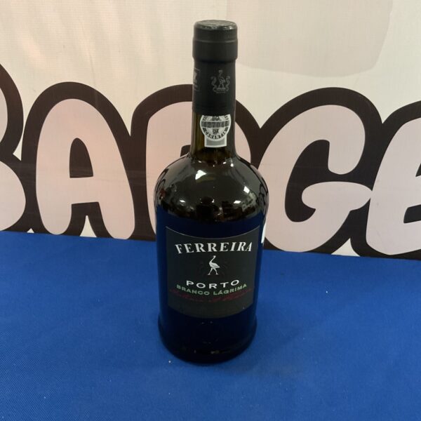 Bottle of Ferreira Porto Branco Lagrima white port wine.