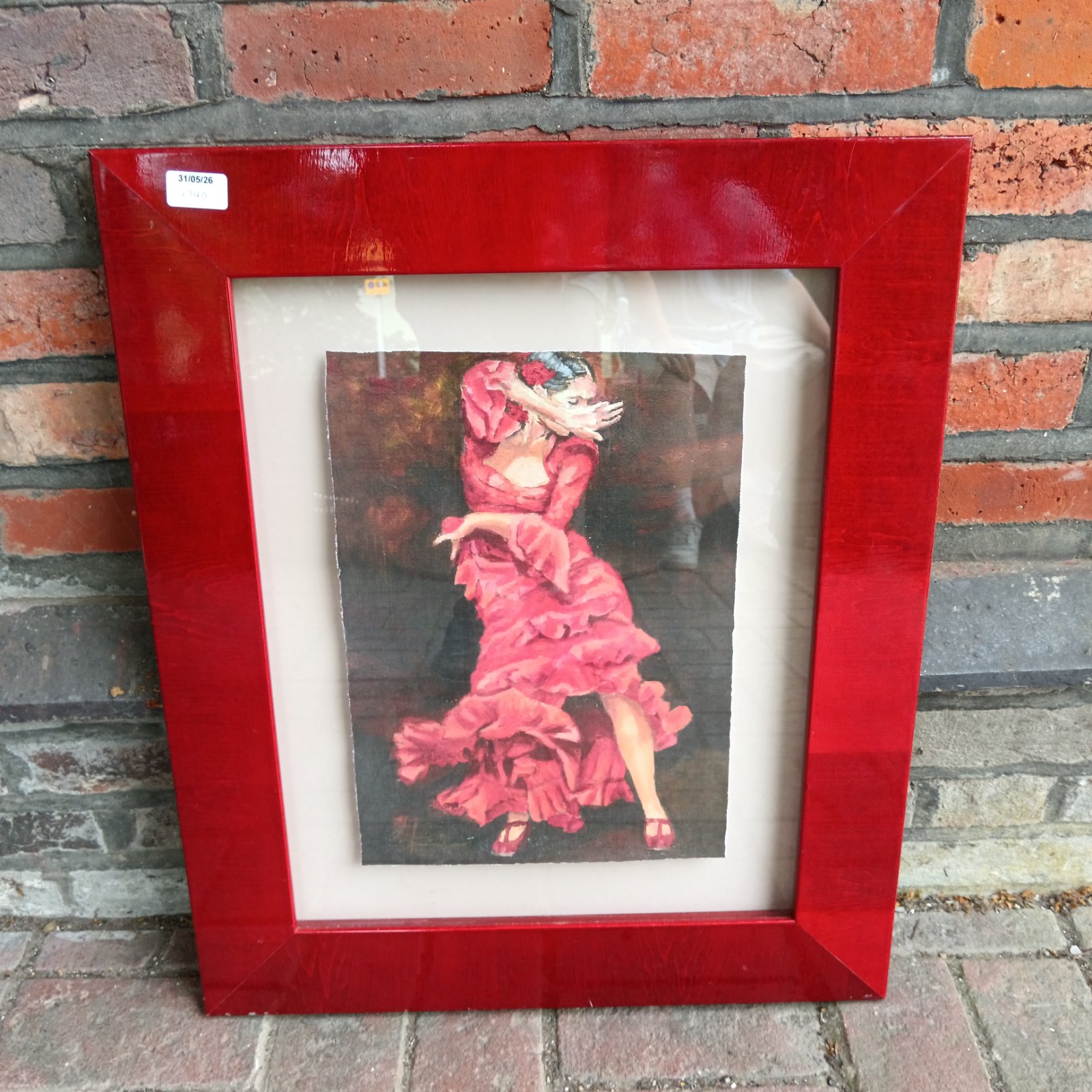 Vintage flamenco dancer print by FRS Clemente in red frame.