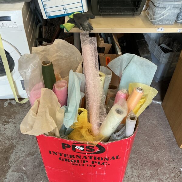Box of vintage florists veils in various colours.