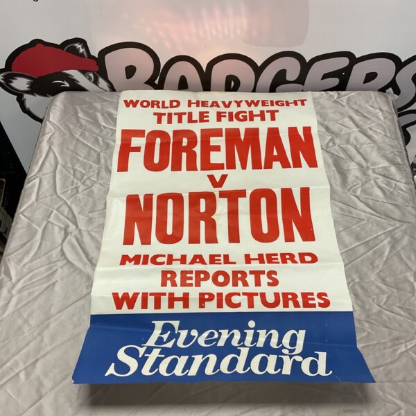 Vintage 1974 George Foreman Ken Norton boxing poster from the Evening Standard.