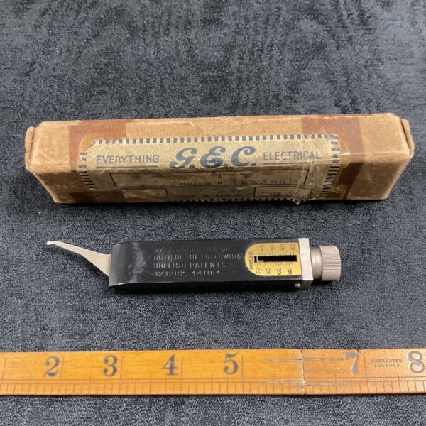 Vintage GEC electrical torsion gauge with original packaging and ruler.