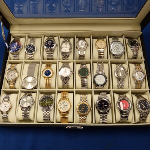 Gents watch collection lot including Ingersoll, Fossil and Guess brands.