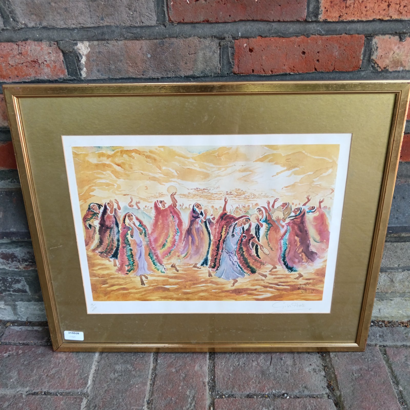 Signed limited edition Gila Holt print of Asian women dancing.