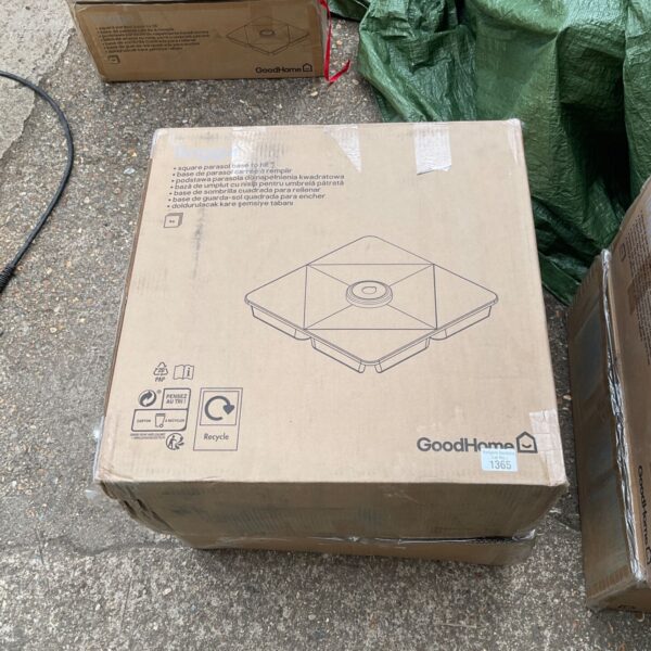 GoodHome square parasol bases in a cardboard box.