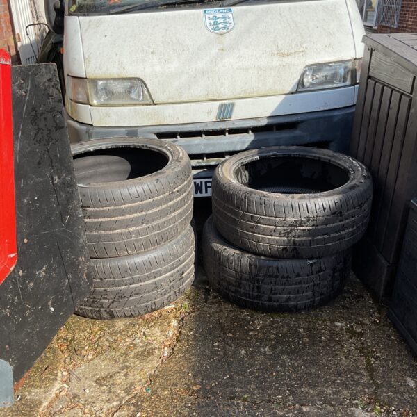 Set of four used Hankook car tyres for sale.