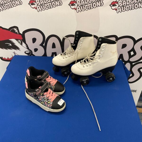 Atlanta Heelys size 1 and roller skates size 6, a colourful lot.