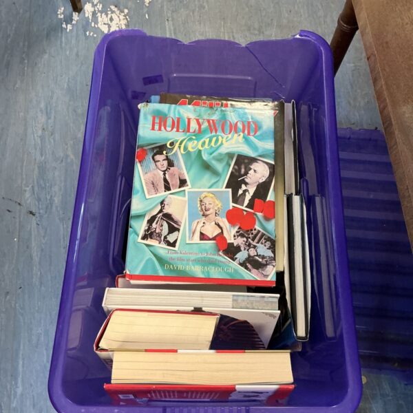 Stack of vintage reference books including Hollywood Heaven.