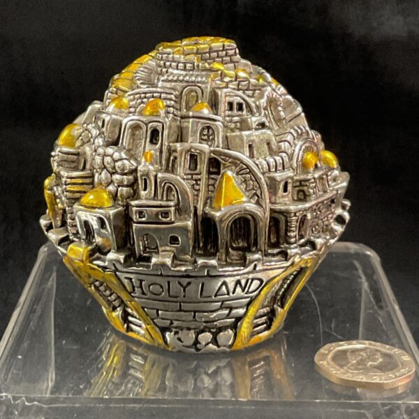Detailed silver Holy Land paperweight by H Karshi.