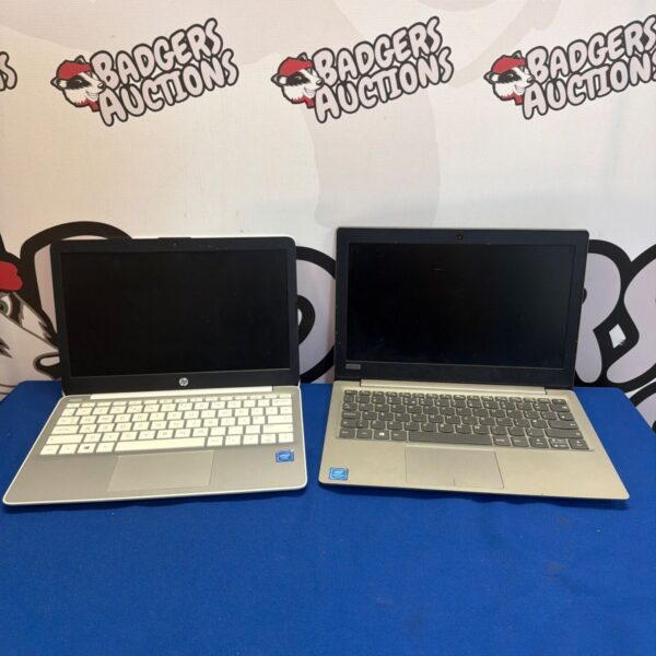 HP and Lenovo laptops presented as a lot for collectors.