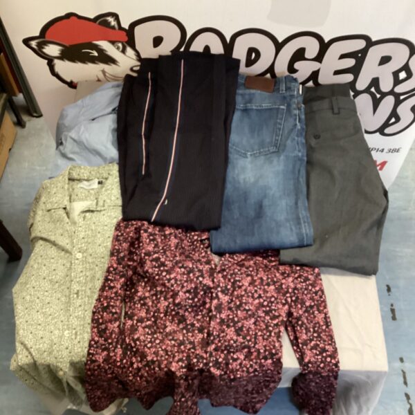 Men's clothing lot featuring Hugo Boss jeans and Marco Perry shirts.