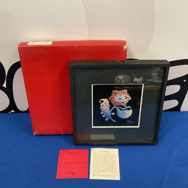 Hirabayashi cloisonne glass & silver framed artwork