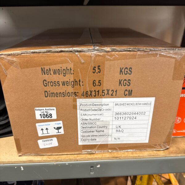 Sealed box of b&q brushed nickel bow handles