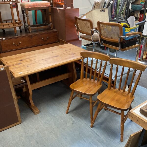Solid pine farmhouse kitchen table & two chairs