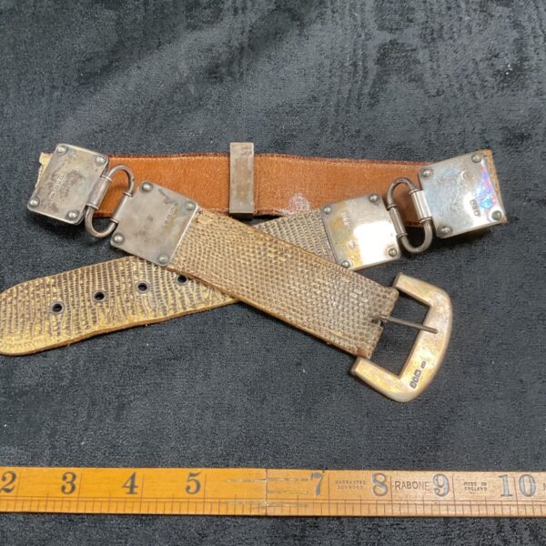 Vintage rare snakeskin and leather belt with hallmarked silver buckle and fittings