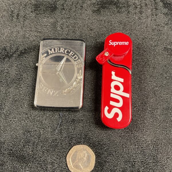Supreme Supr gas lighter with Mercedes style petrol lighter
