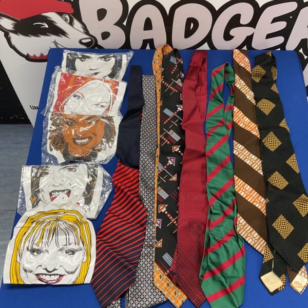 A bag of mixed silk ties inc aquascutum and mini inflatable Spice Girls