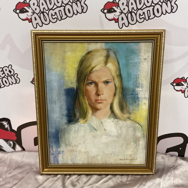 Signed impasto oil painting of a young girl's portrait.