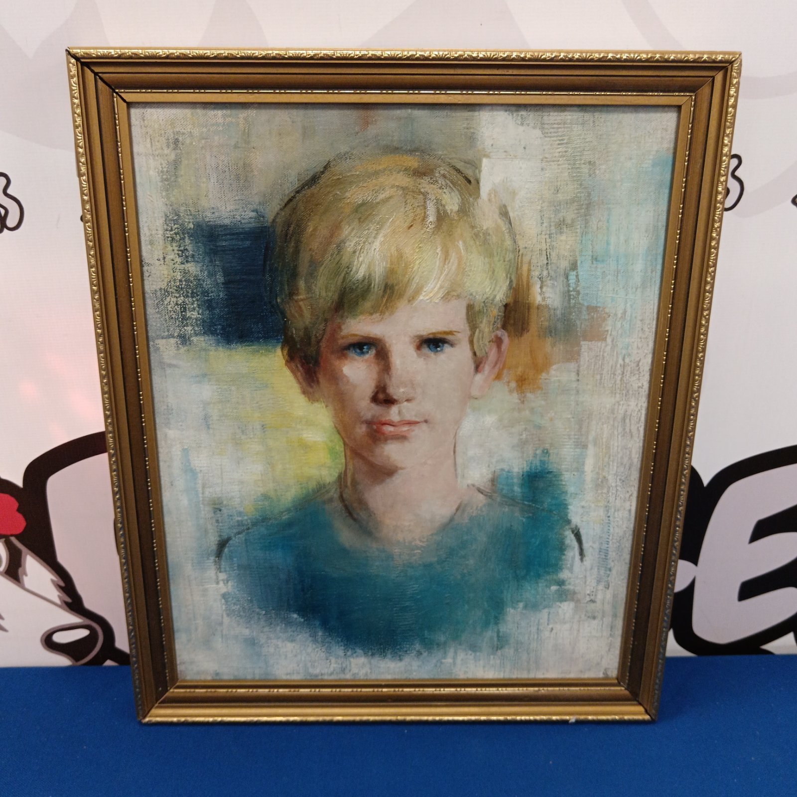Vintage impasto portrait painting of a young boy with expressive brushstrokes.
