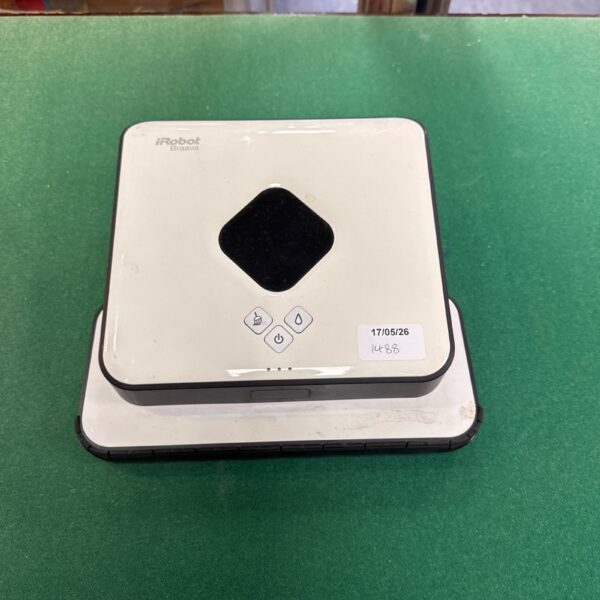 iRobot Braava robot floor cleaning device, side view.