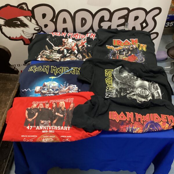 Lot of six Iron Maiden t-shirts, including 47th anniversary shirt.