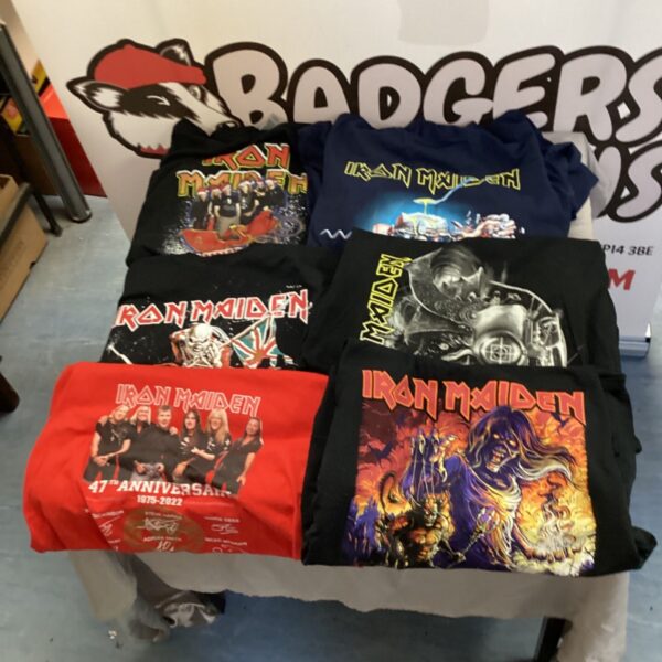Lot of six Iron Maiden t-shirts size L, band merchandise.