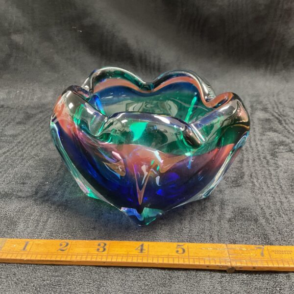 Vibrant Iwatsu cased glass bowl with multicoloured hexagonal design.