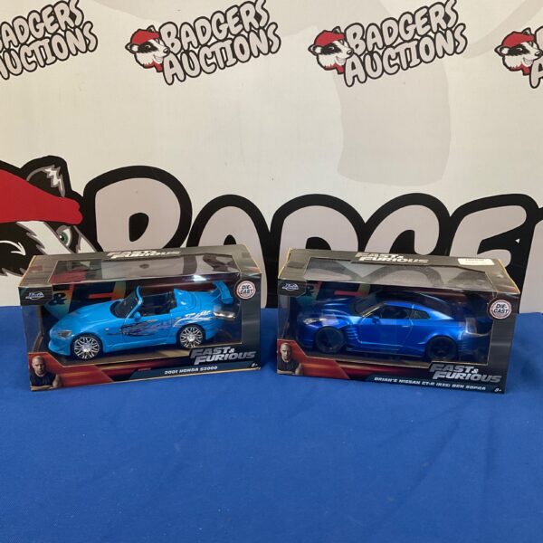 Jada Fast and Furious diecast cars, Nissan GT-R and Honda S2000.