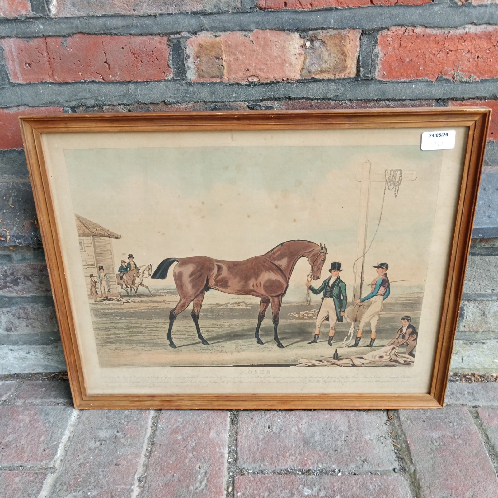 Antique James Pollard engraving of racehorse Moses in a framed print.