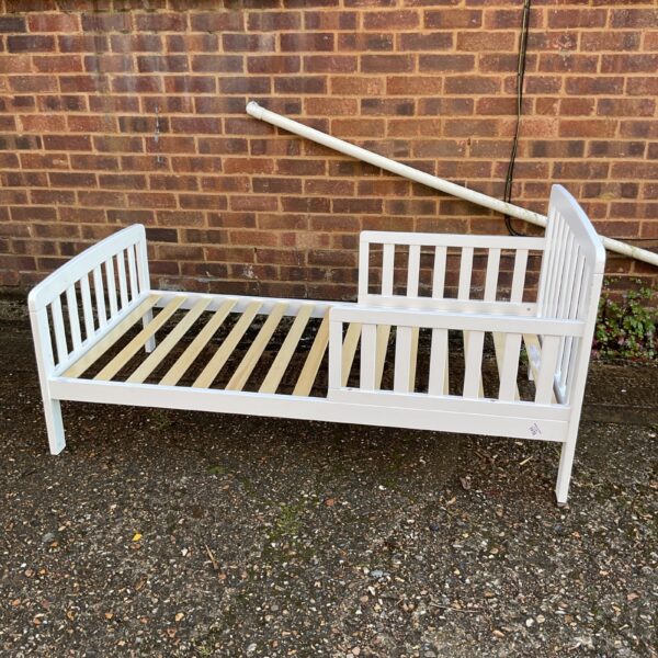 White John Lewis toddler bed, ideal for young children's bedrooms.