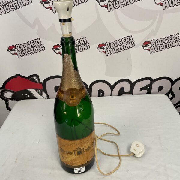 Vintage Julius Pennrich Jeroboam sparkling wine bottle lamp with shade.