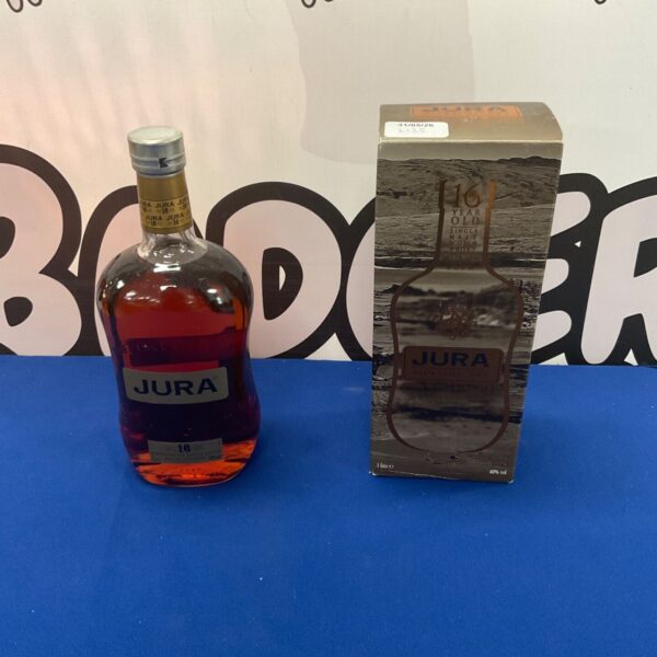 Bottle of Jura 16 year old single malt Scotch whisky.