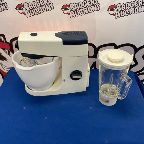 White Kenwood mixer with glass blending jug.