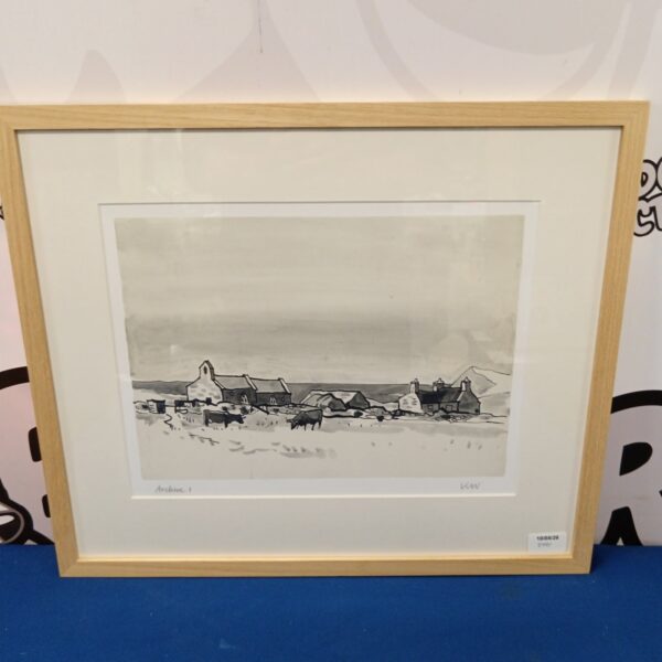 Kyffin Williams archive print of Llanrhwydrys village landscape.