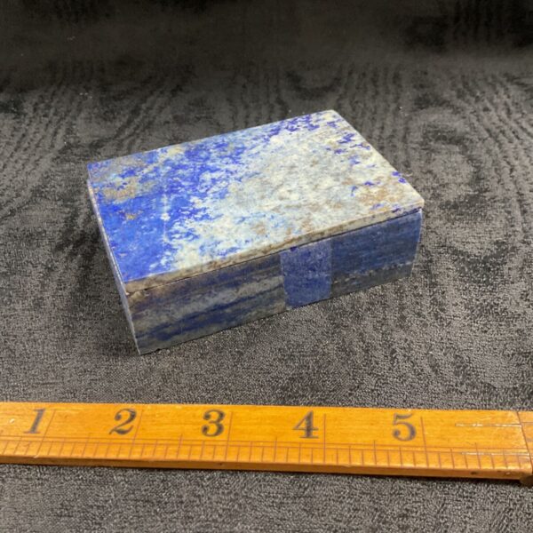 Close-up of a beautiful lapis lazuli box with a lift-off lid.