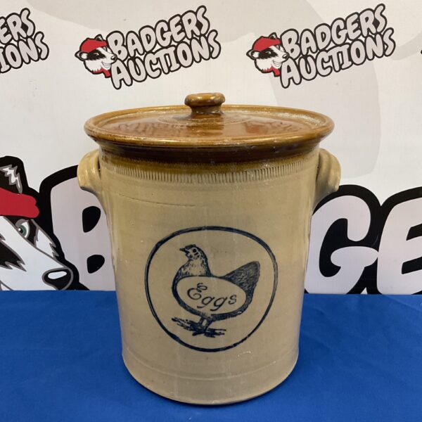 Large salt glazed egg jar with a rustic farmhouse aesthetic.