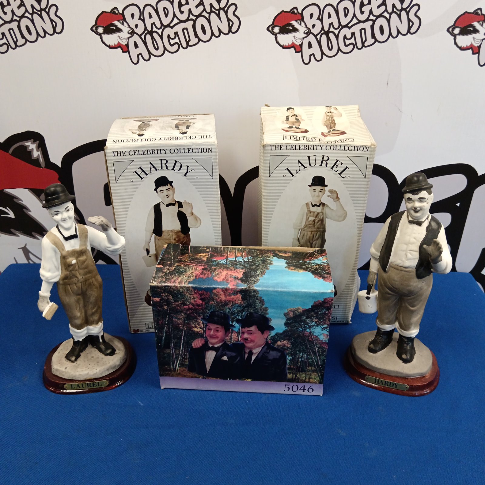 Vintage Laurel and Hardy porcelain figurines from a celebrity collection.