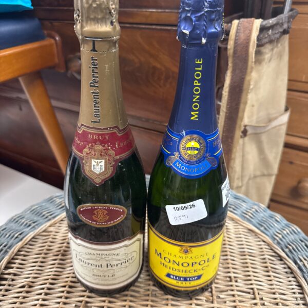 Vintage champagne bottles from Laurent Perrier and Monopole.
