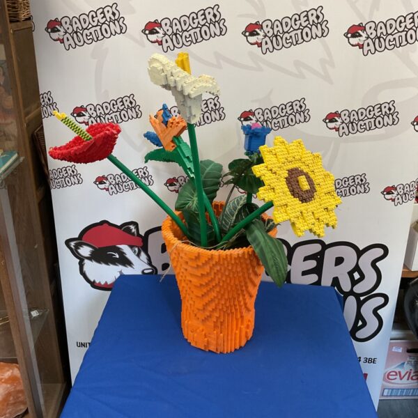 Large Lego plant pot with colourful flowers, LegoLand display.