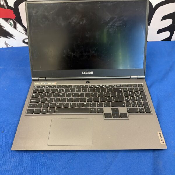 Lenovo Legion laptop model PF9XB1227066, showing keyboard and chassis.